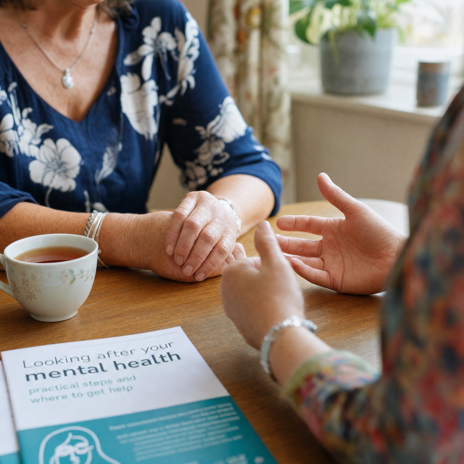 A hand-written symptom diary beside a mug of tea